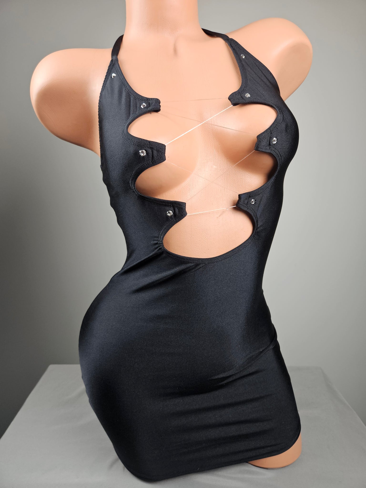 Black Lace Up Mini Dress
