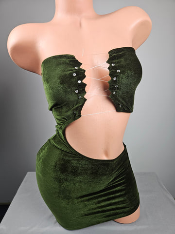 Green Velvet Cut Out Mini Dress