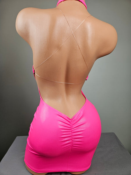 String Back Wet Look Holo Mini Dress w/ Matching Choker