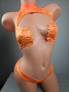 High Neck Lace Up Top Thong Bikini