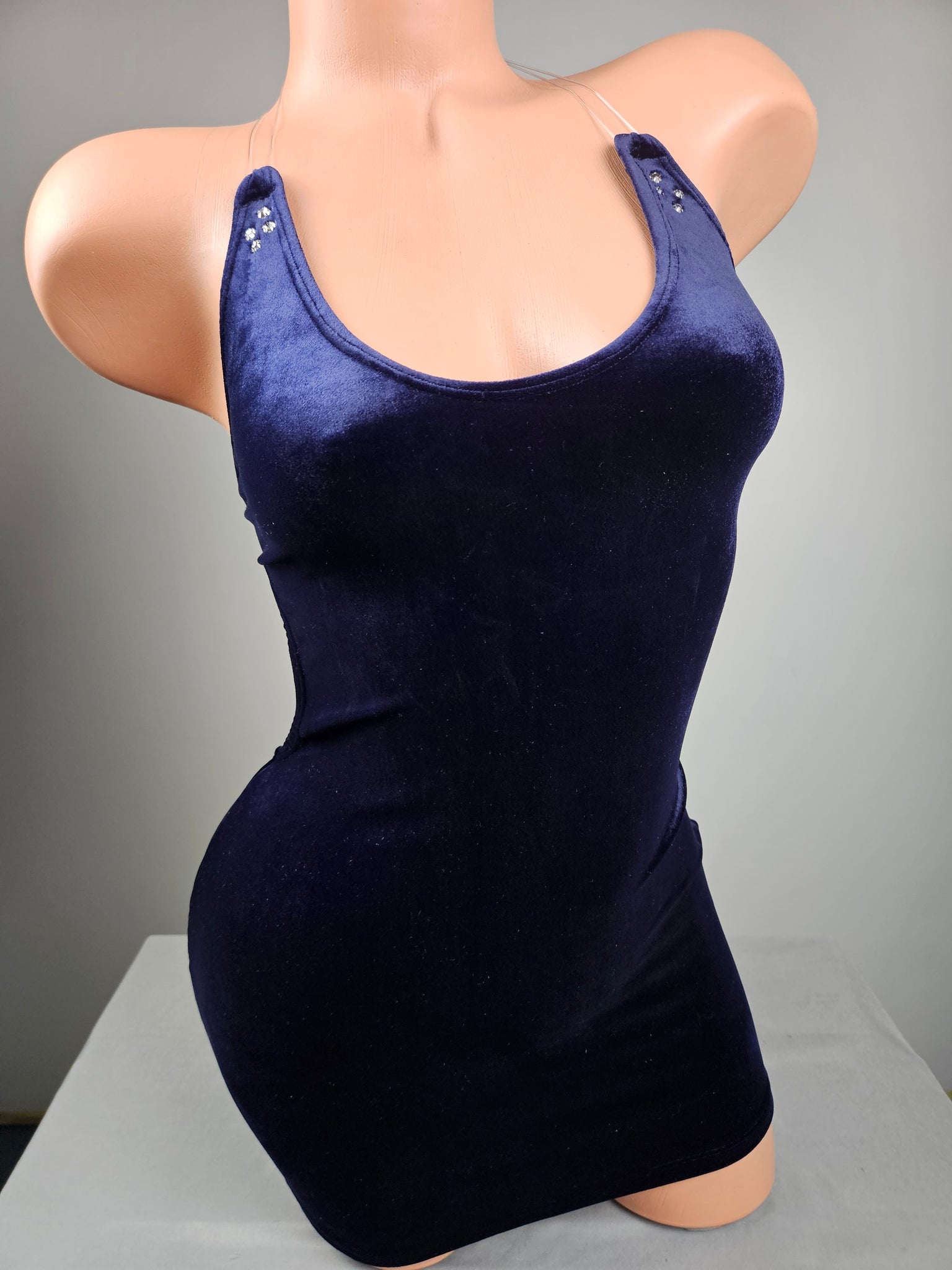 Navy Velvet String Back Mini Dress