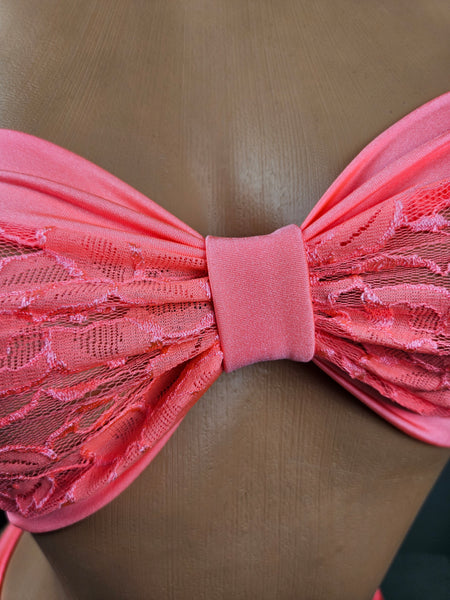 Coral Garter Belt Thong Bikini