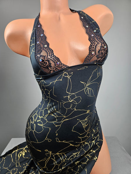 Asymmetrical Gown w/ Lace Accents