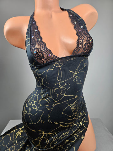 Asymmetrical Gown w/ Lace Accents