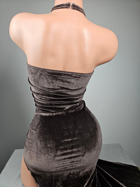 Strapless Velvet Gown w/ Rhinestone Choker