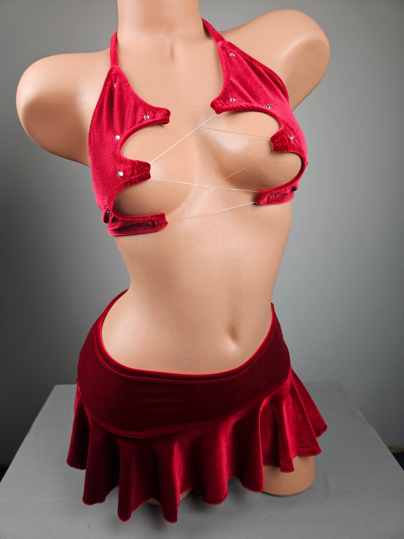 Red Velvet Skirt Set