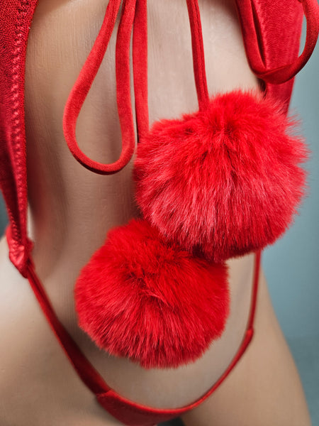 Tie Front Monokini w/ Pom Poms