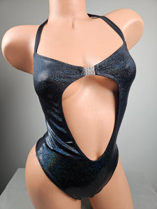 Black Holo Thong Back Romper