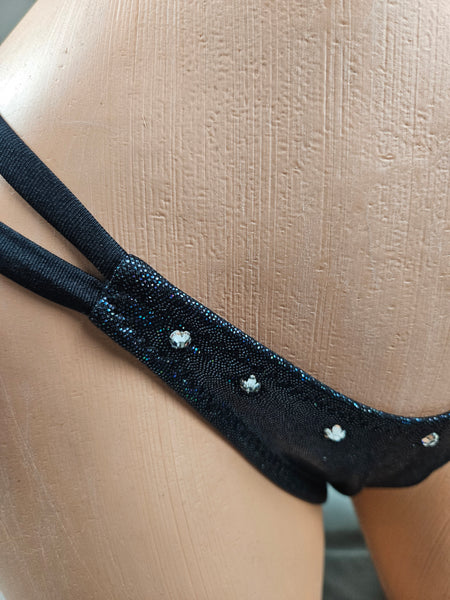 Black Holo Keyhole Thong Bikini