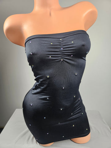 Strapless Mini Dress w/ Rhinestones