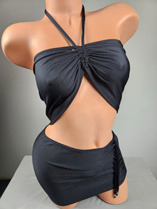 Black Cut Out Double Drawstring Mini Dress