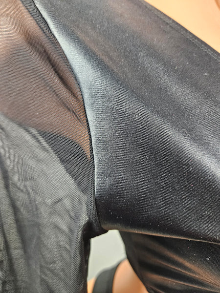 Black Wet Look Long Sleeve Thong Bikini