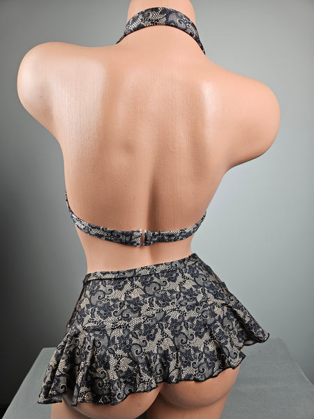 Lace Print Ruffle Skirt Set