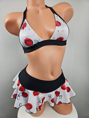Cherry Print Ruffle Skirt Set