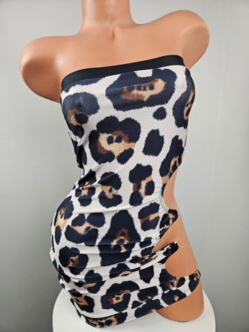 Animal Print Strapless Cut Out Mini Dress