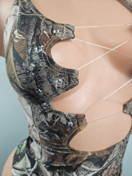 Camo Lace Up Romper