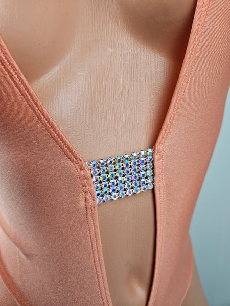 Peach Deep V Thong Back Romper