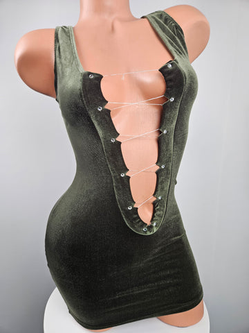 Velvet Lace Up Mini Dress