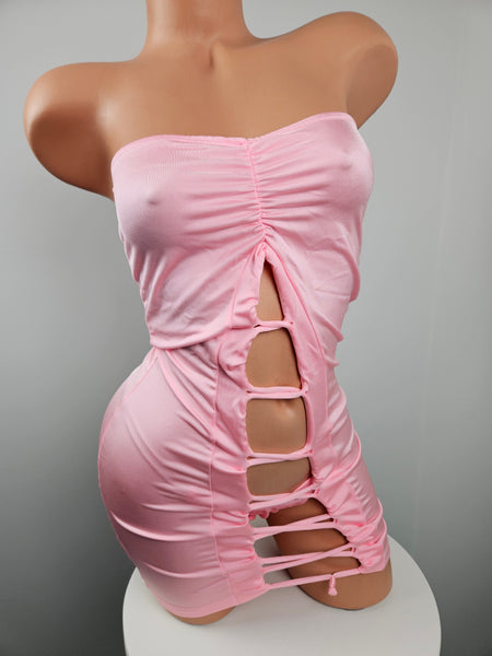 Lace Up Strapless Mini Dress w/ Matching Thong