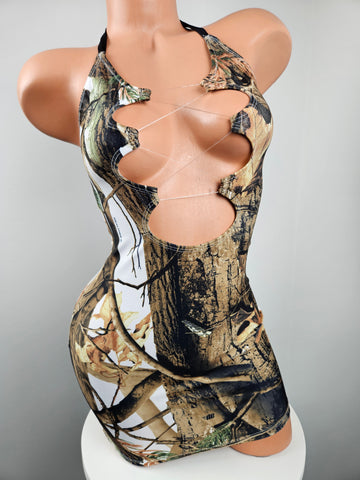 Hunter Camo Lace Up Mini Dress