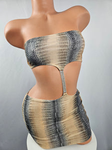 Strapless Snake Print Cut Out Mini Dress