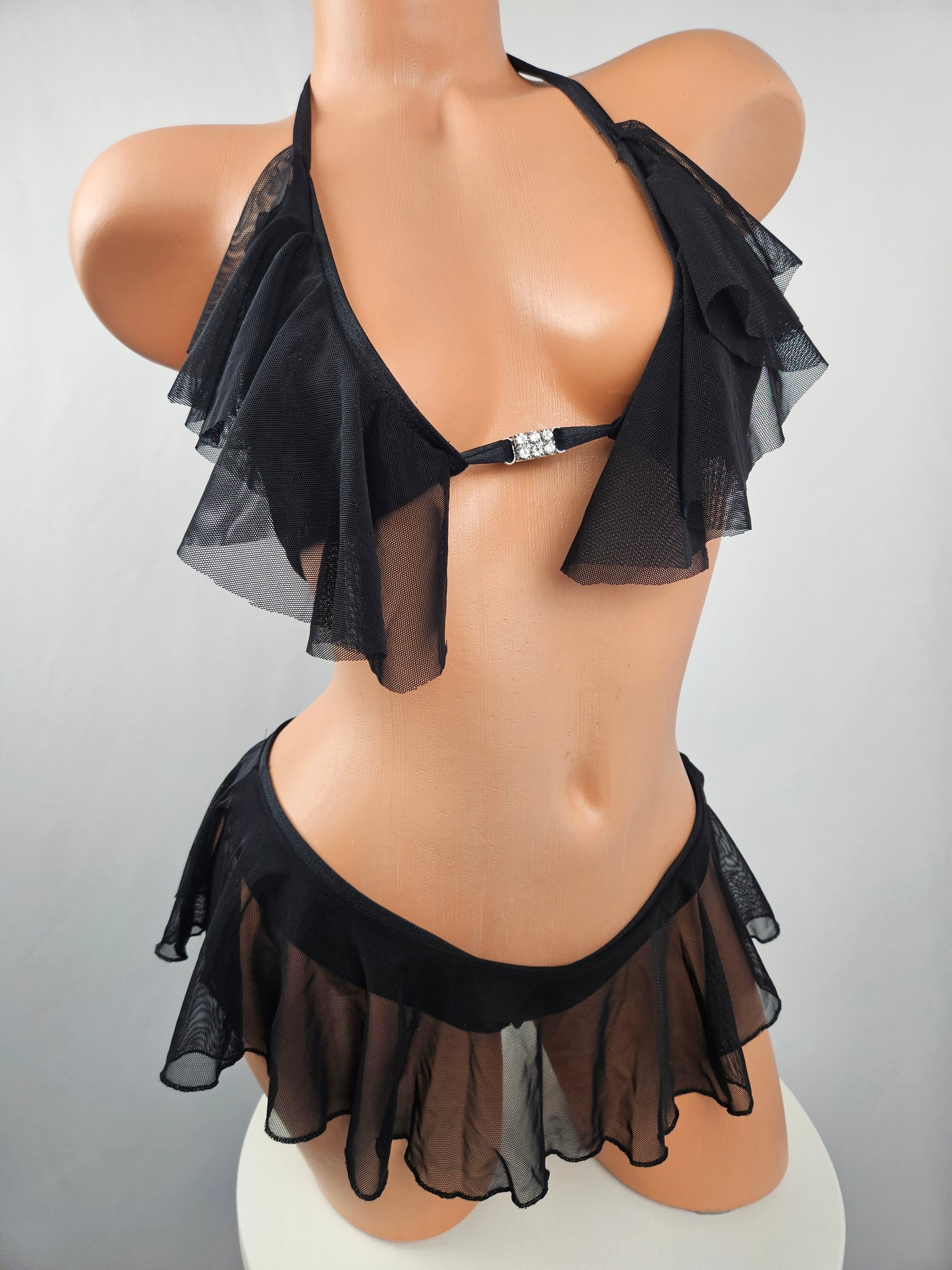 Black Ruffle Thong Bikini