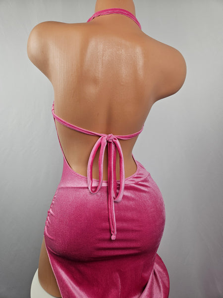 Pink Velvet Adjustable Drawstring Gown