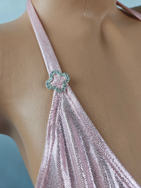 Holographic Baby Pink Halter Mini Dress