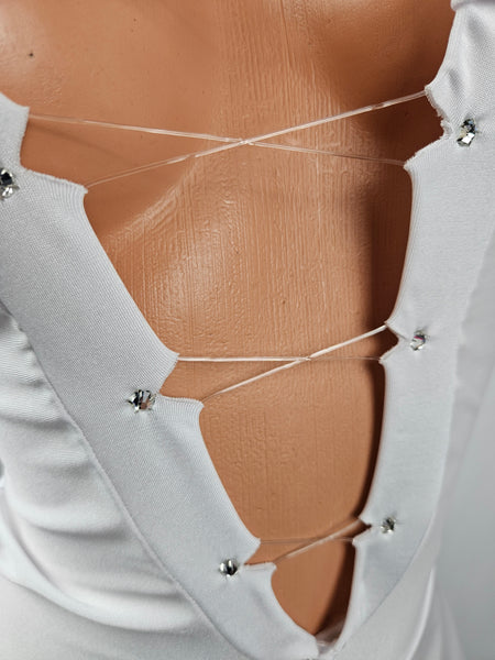 White Lace Up Strapless Mini Dress