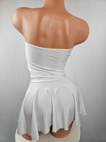 White Lace Up Strapless Mini Dress