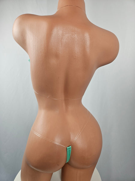 Mint Ruffle Clear String Thong Bikini