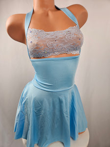 Halter Lace Top Flared Mini Dress
