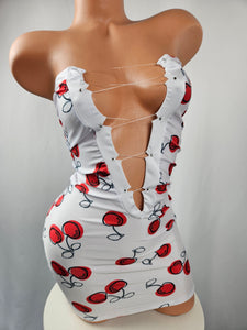 Cherry Print Lace Up Mini Dress