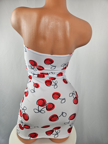 Cherry Print Lace Up Mini Dress