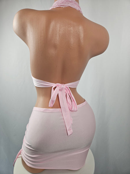 Baby Pink Shirred Skirt Set w/ Lace Top