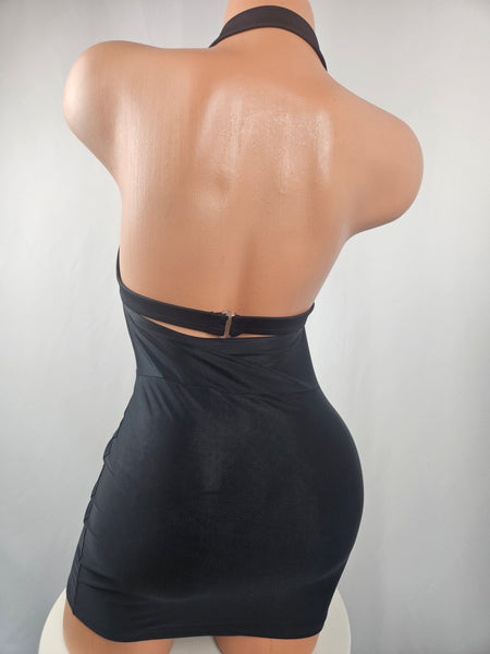 Black High Waist Lace Top Mini Dress