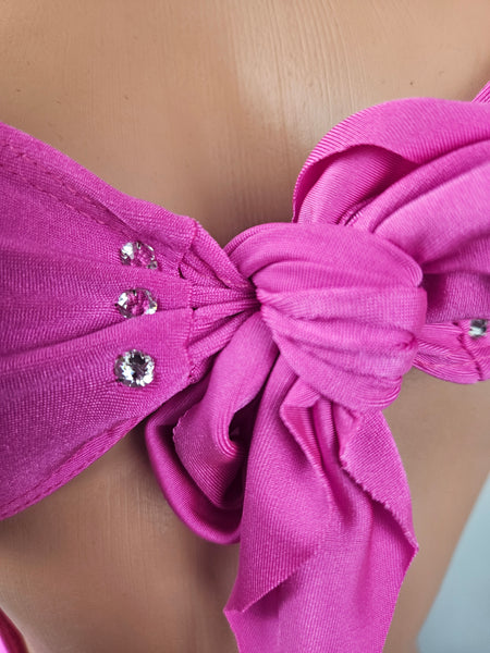 Pink Cap Sleeve Cut Out Tie Front Monokini