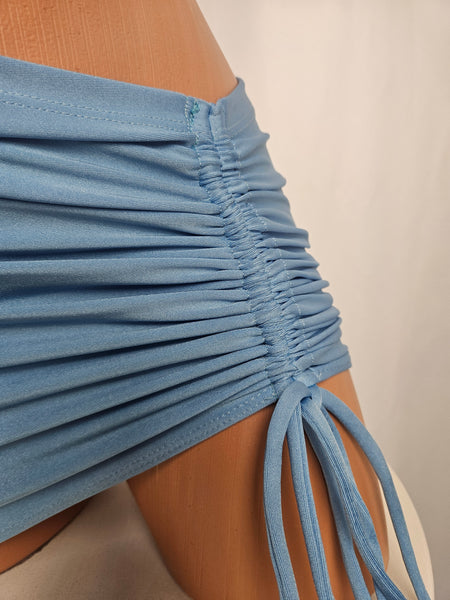 Blue Shirred Skirt Set w/ Lace Top
