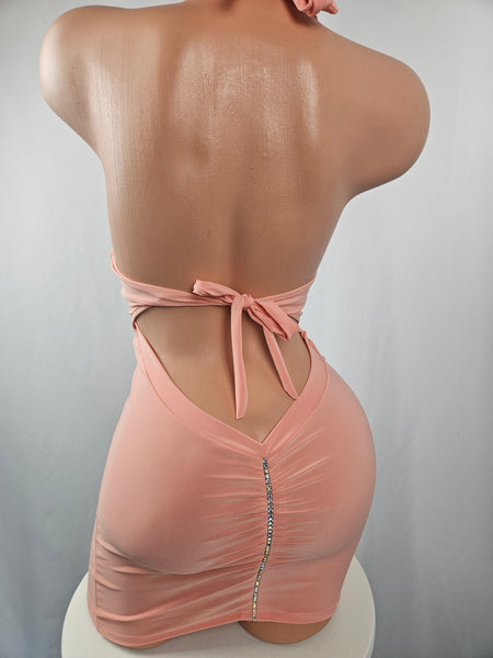 Peach Halter Mini Dress (Small)