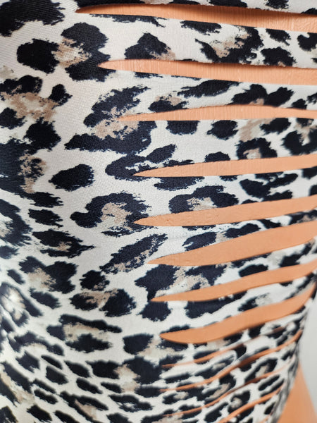 Animal Print Cap Sleeve Slash Monokini