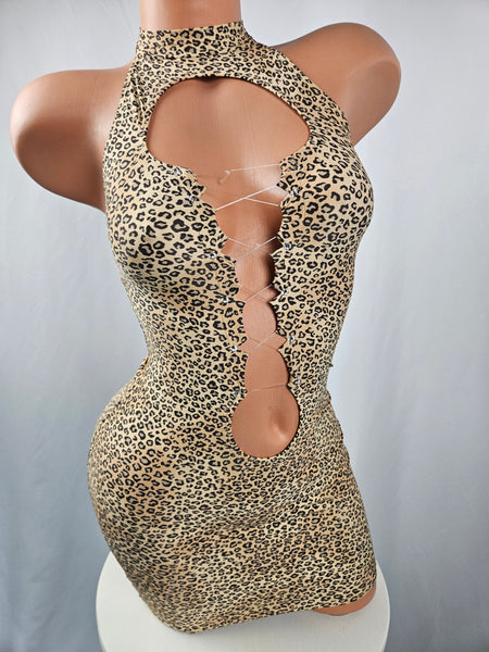 High Neck Lace Up Mini Dress