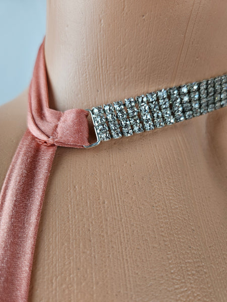 Drawstring Mini Dress w/ Rhinestone Choker Accent