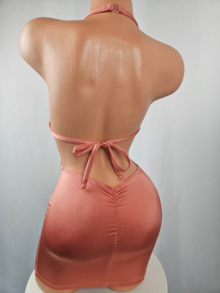 Drawstring Mini Dress w/ Rhinestone Choker Accent