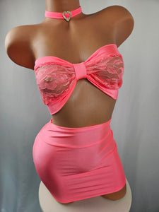 Coral High Waist Skirt Set
