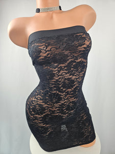 Black Lace Strapless Mini Dress w/ Matching Choker
