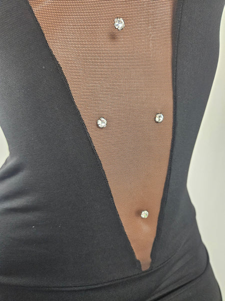 Black Mesh Insert Gown w/ Rhinestone Accents