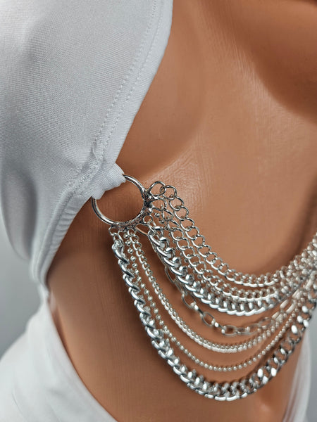 White Wrap Mini Dress w/ Chain