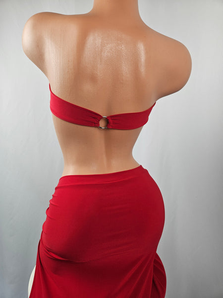 Red Long Skirt Set w/ Cowl Top