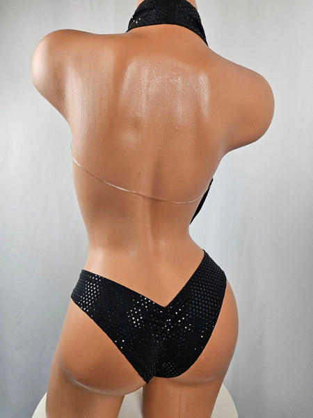 Black Sequined Cowl Drape Top Scrunch Butt Short Set