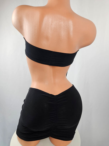 Strapless Cowl Drape Mini Dress